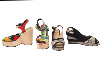 Lot 300 - A pair of Terry de Havilland snakeskin patchwork platform shoes, 1970s