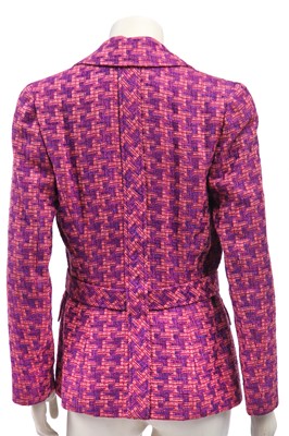 Lot 22 - A Chanel pink and purple houndstooth tweed jacket, 1990s