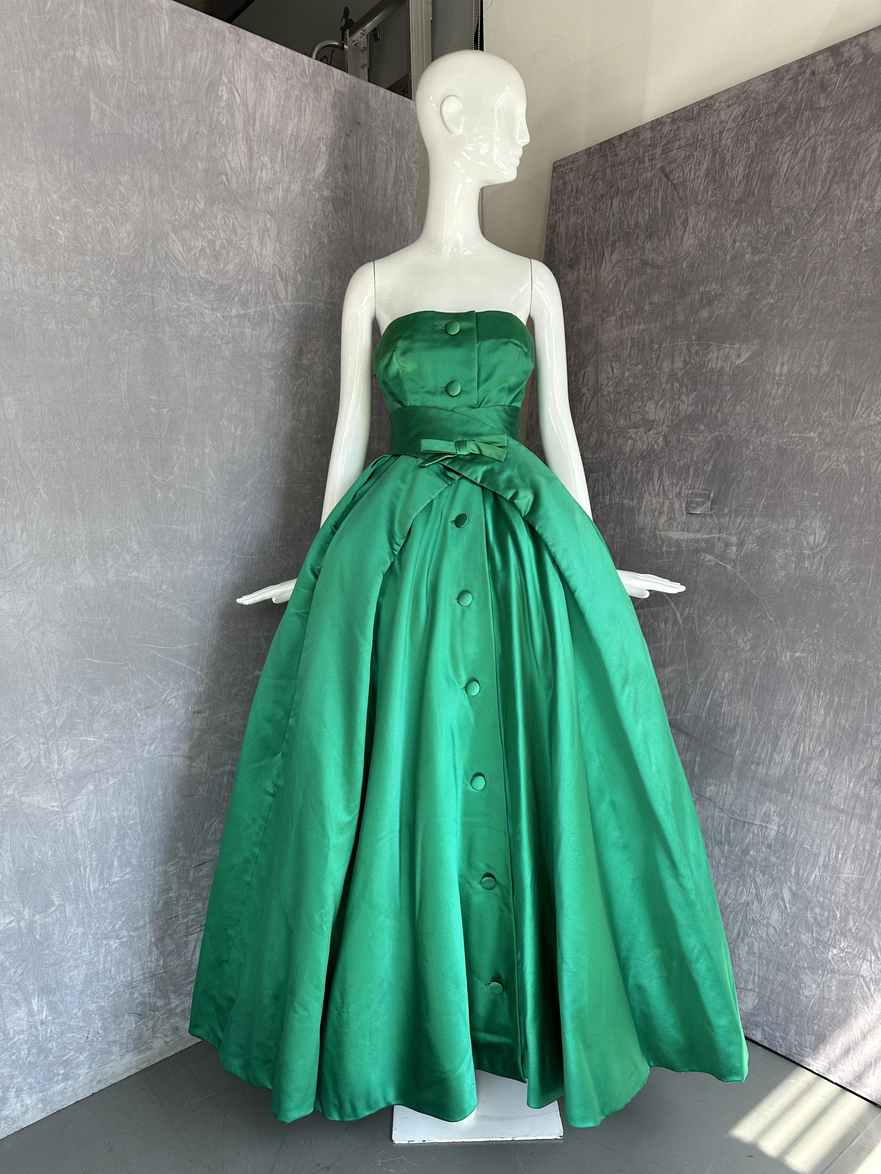 Lot 255 - A Christian Dior couture emerald-green satin Lot 255 - A Christian Dior couture emerald-green satin