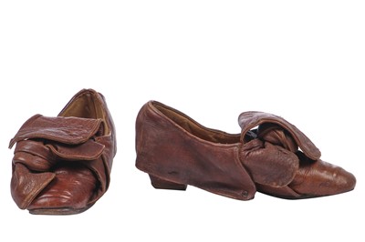 Lot 90 - A pair of John Galliano by Trevor Hill  brown leather shoes, 1986
