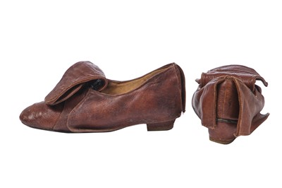 Lot 90 - A pair of John Galliano by Trevor Hill  brown leather shoes, 1986