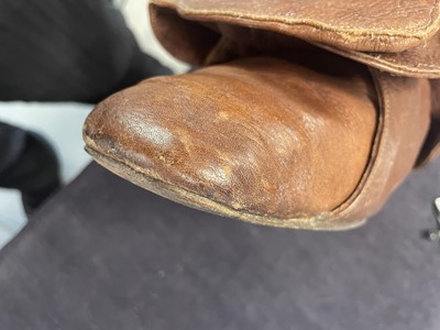 Lot 90 - A pair of John Galliano by Trevor Hill  brown leather shoes, 1986