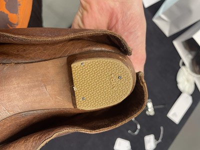 Lot 90 - A pair of John Galliano by Trevor Hill  brown leather shoes, 1986