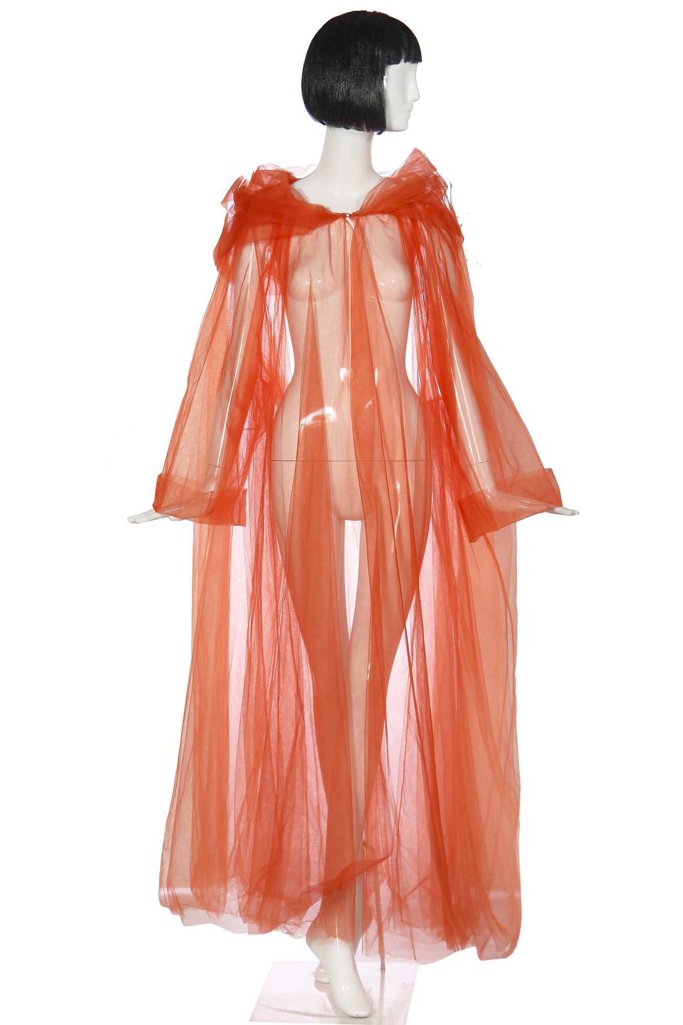 Lot 99 - Mystic Meg's bespoke Isabelle Kristensen orange tulle sleeved-cloak, circa 1995