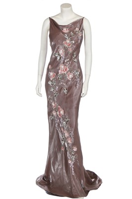 Lot 166 - A Bellville Sassoon/Lorcan Mullany hand-embellished silver and bronze shot rayon gown, late 1990s