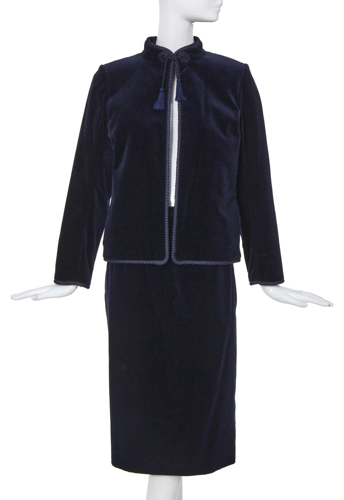 Lot 13 - A Chanel navy velvet cocktail suit, late 1970s-early 80s