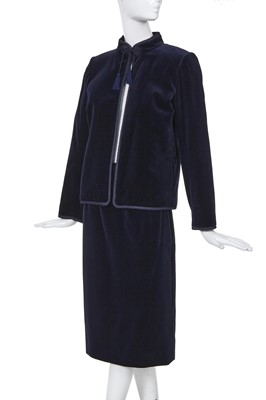 Lot 13 - A Chanel navy velvet cocktail suit, late 1970s-early 80s