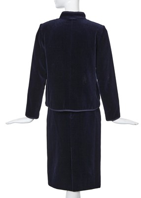 Lot 13 - A Chanel navy velvet cocktail suit, late 1970s-early 80s