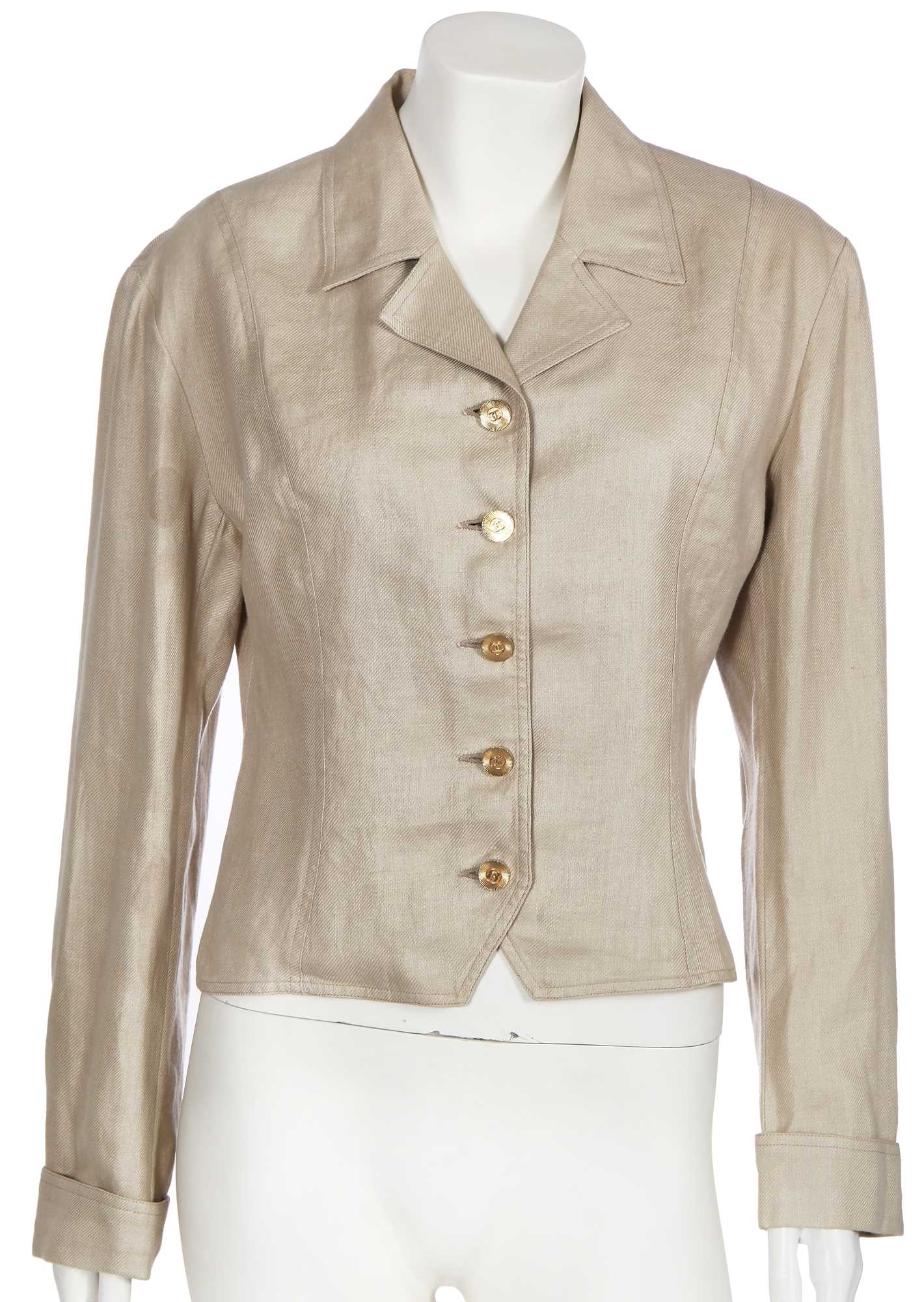 Lot 18 - A Chanel oatmeal silk-blend twill jacket, 1990s