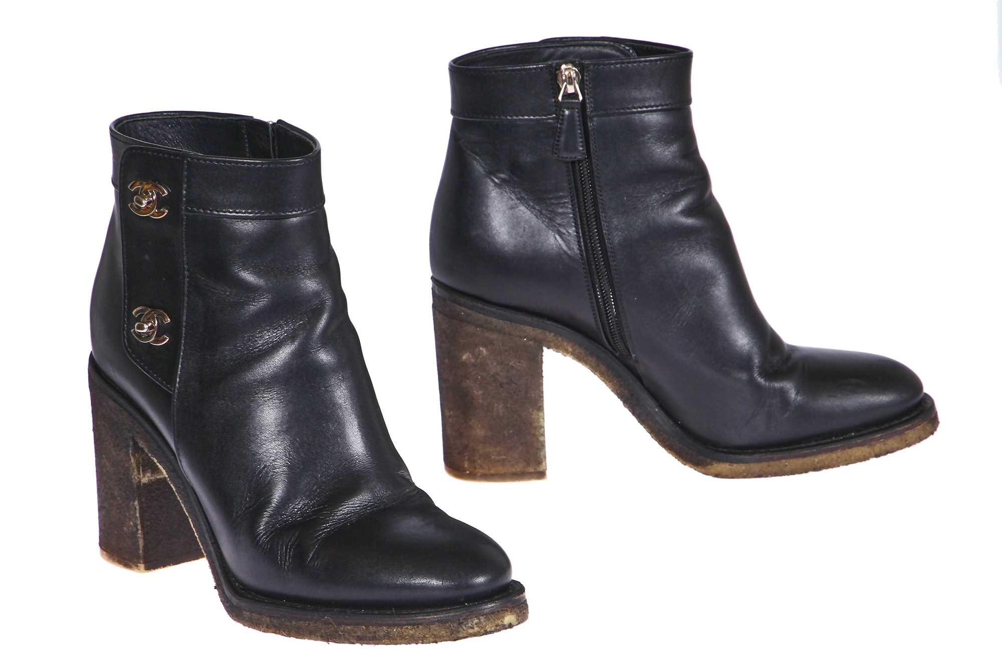 Lot 28 - A pair of Chanel black leather boots, 2010s