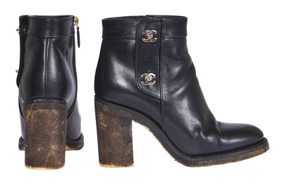 Lot 28 - A pair of Chanel black leather boots, 2010s