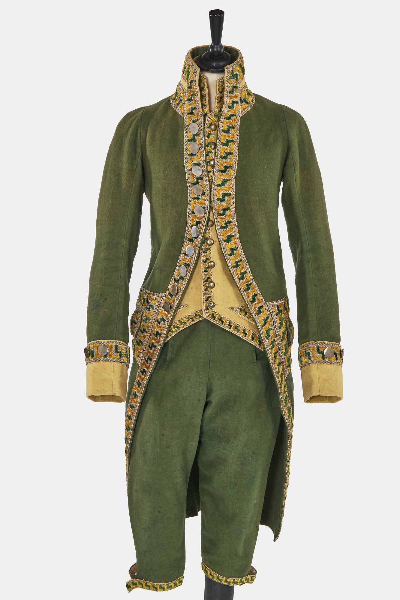 Lot 5 - A green wool coachman's livery ensemble, Italian, early 19th century