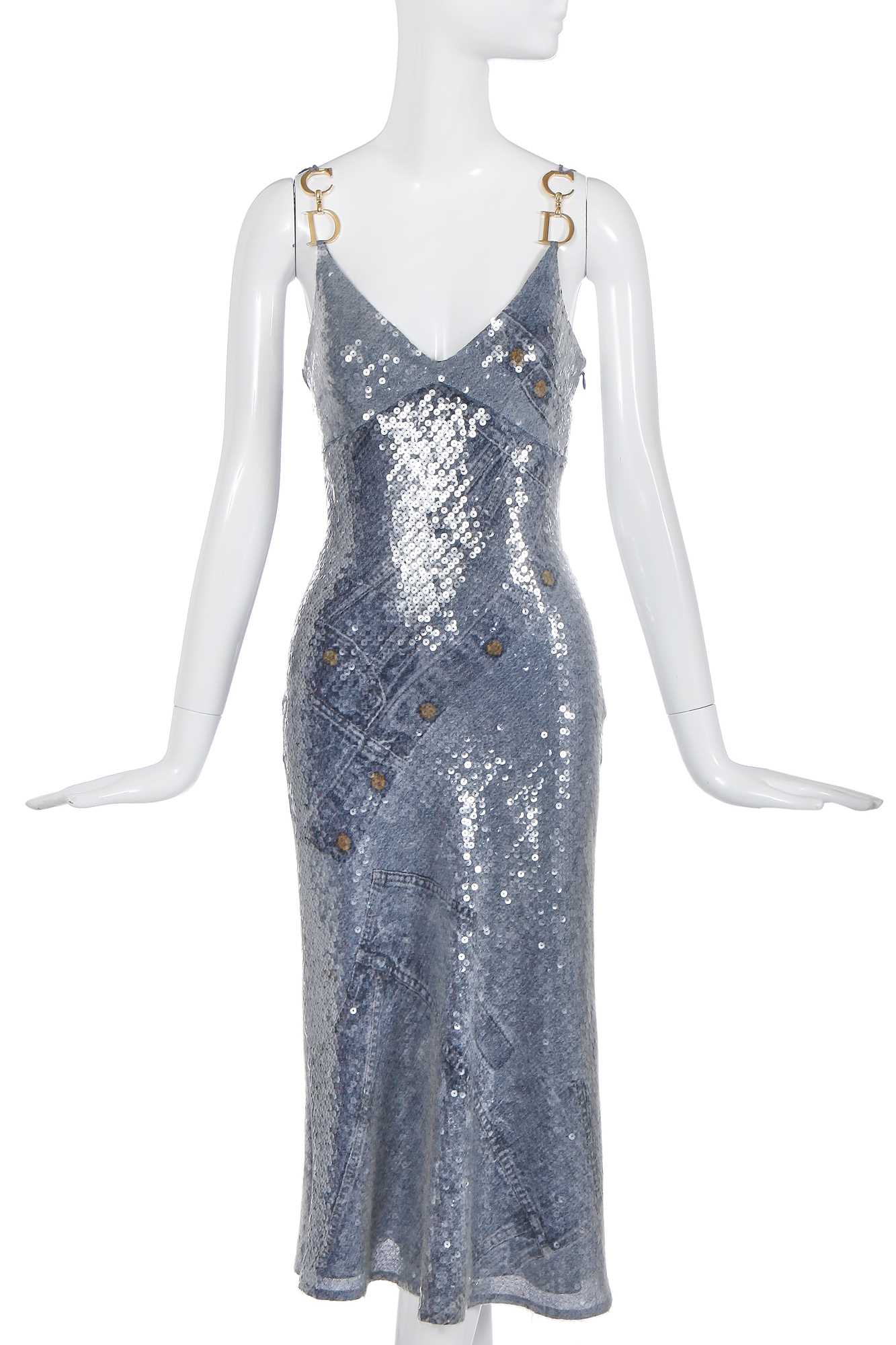 Lot 151 - A Christian Dior by John Galliano denim print sequined dress, 'Fly Girl' collection, Autumn-Winter 2000-01