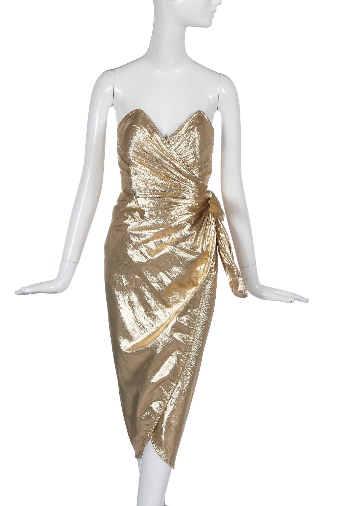 Lot 372 - An Antony Price gold lam wrap dress, circa Lot 372 - An Antony Price gold lam wrap dress, circa