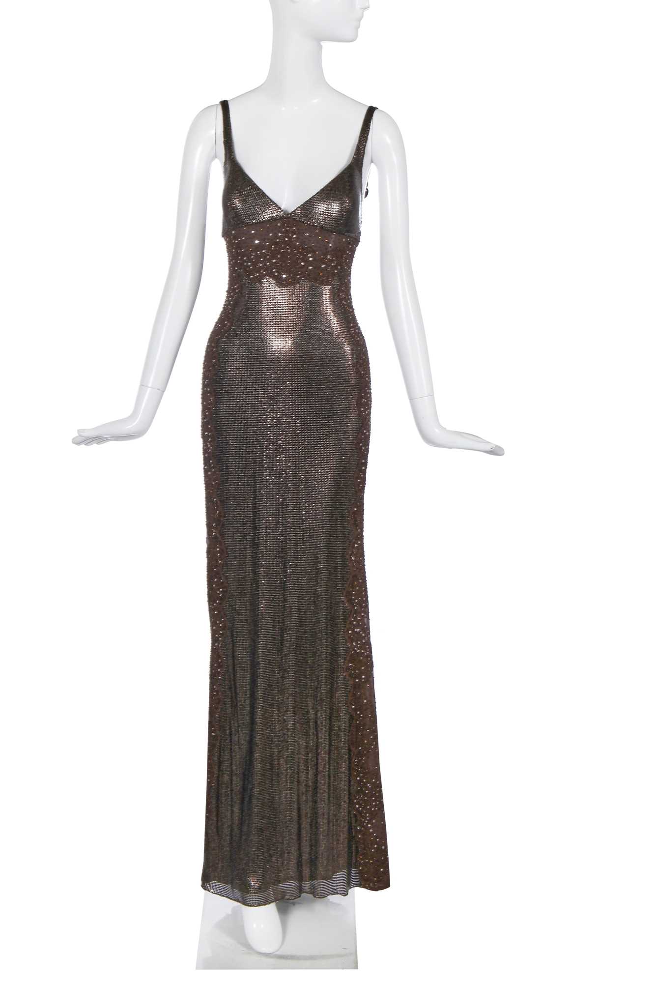 Lot 189 - A fine Gianni Versace brown Oroton dress, Lot 189 - A fine Gianni Versace brown Oroton dress,