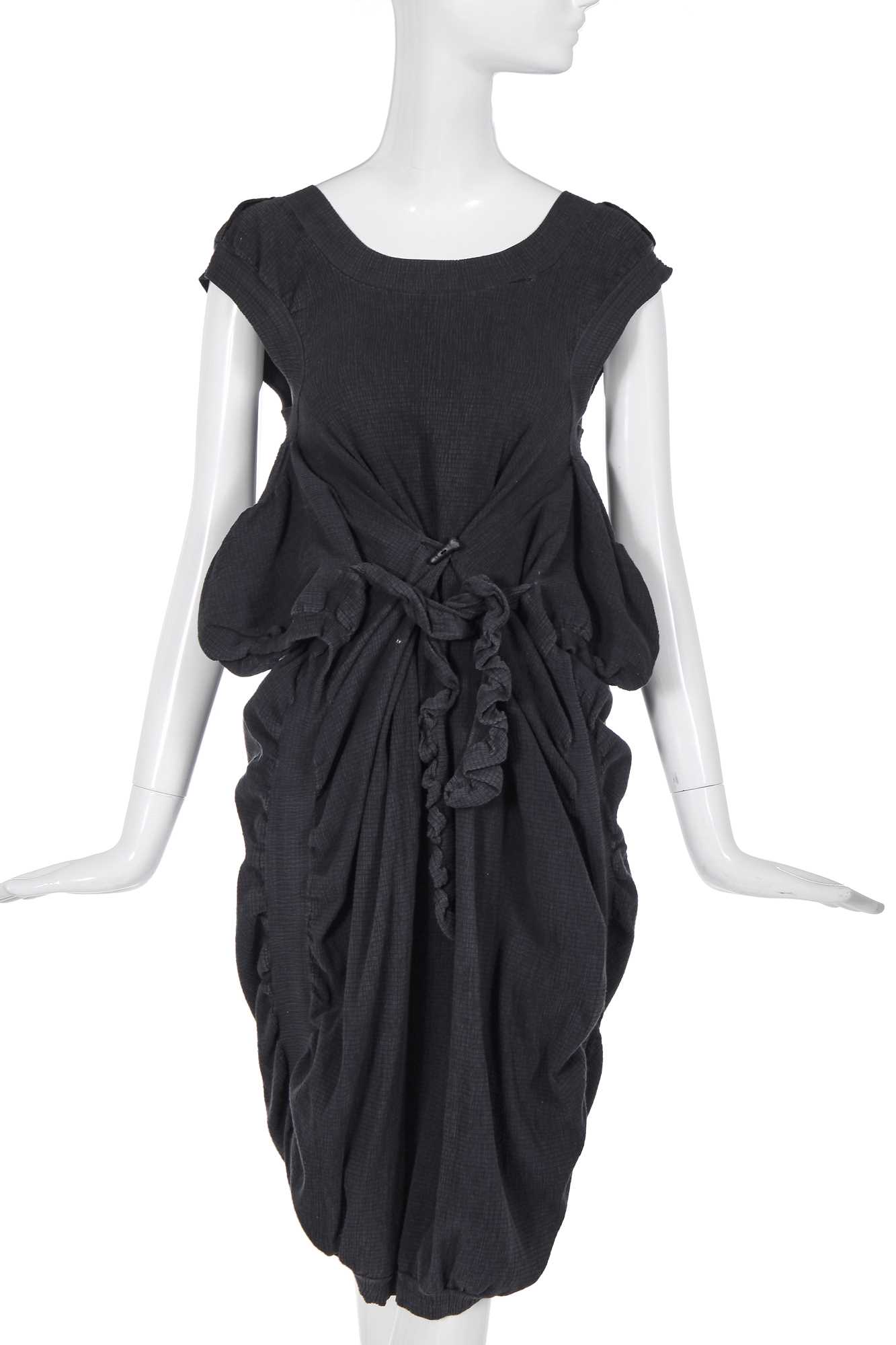 Lot 344 - A rare Westwood/McLaren black seersucker cotton dress, 'Hypnos' collection Spring-Summer 1984