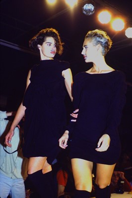 Lot 344 - A rare Westwood/McLaren black seersucker cotton dress, 'Hypnos' collection Spring-Summer 1984