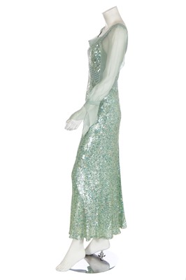 Lot 42 - A Jenny Packham seafoam green sequined evening gown, circa 2010