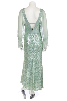Lot 42 - A Jenny Packham seafoam green sequined evening gown, circa 2010
