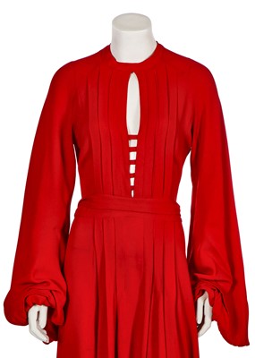 Lot 404 - An Ossie Clark red moss crêpe maxi dress, circa 1970