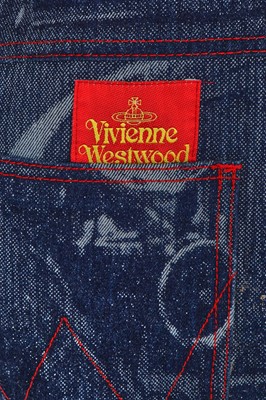 Lot 93 - A pair of Vivienne Westwood men's printed denim jeans, 'Always on Camera' collection, Autumn-Winter 1992-93