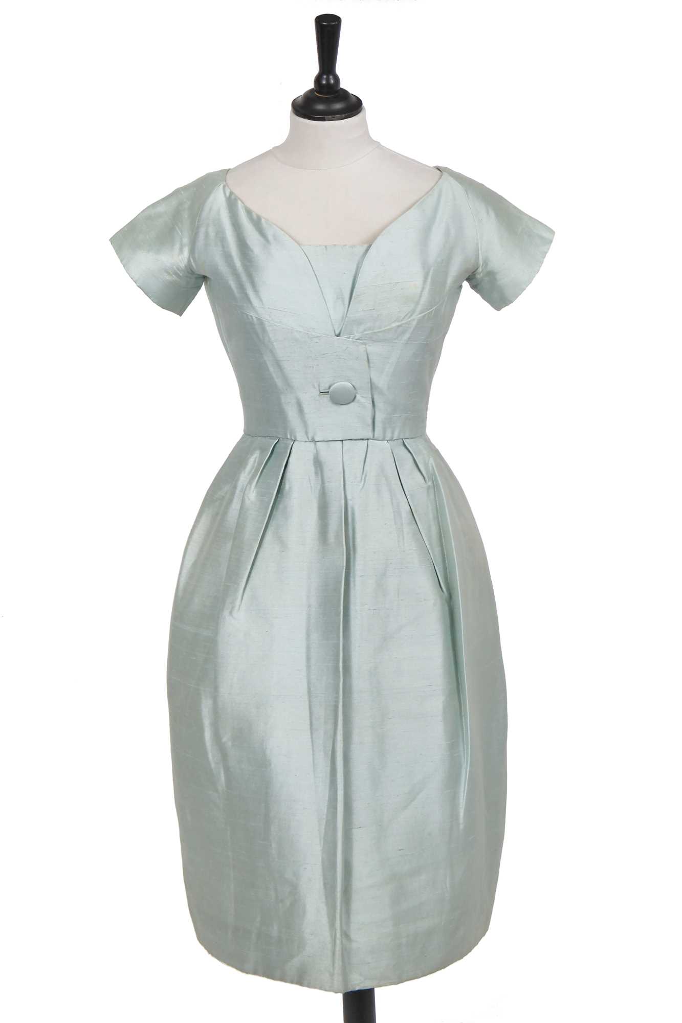 Lot 367 - A Christian Dior London ice-blue slubbed silk cocktail dress, 1959