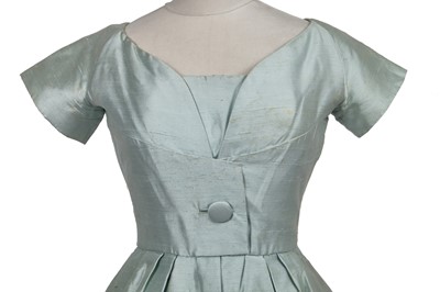 Lot 367 - A Christian Dior London ice-blue slubbed silk cocktail dress, 1959