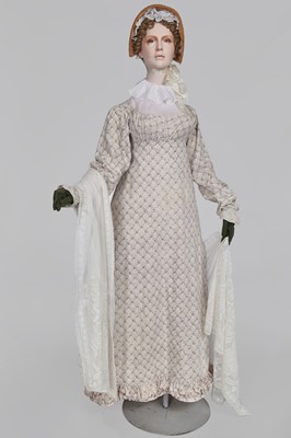 Lot 675 - A roller-printed cotton day dress, French or English, circa 1810-12