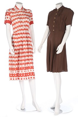 Lot 12 - Eleven day dresses, 1940s, including a blue...