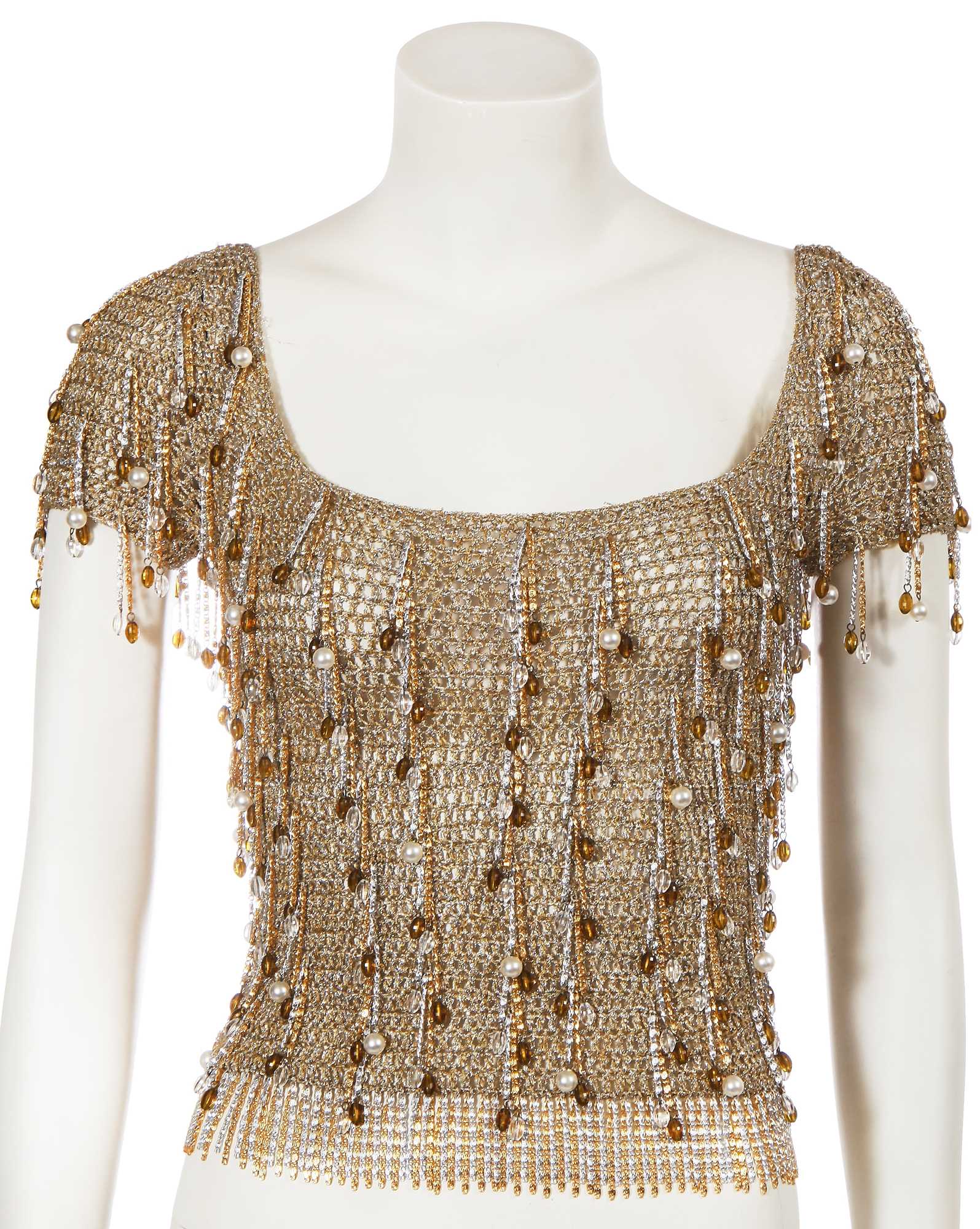 Lot 514 - A Loris Azzaro beaded gold and silver lurex crochet top, 1970s