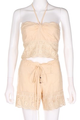 Lot 50 - A Bill Gibb ivory broderie anglaise cotton...
