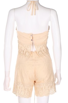 Lot 50 - A Bill Gibb ivory broderie anglaise cotton...