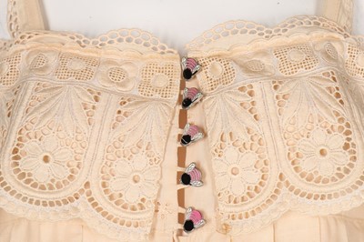 Lot 50 - A Bill Gibb ivory broderie anglaise cotton...