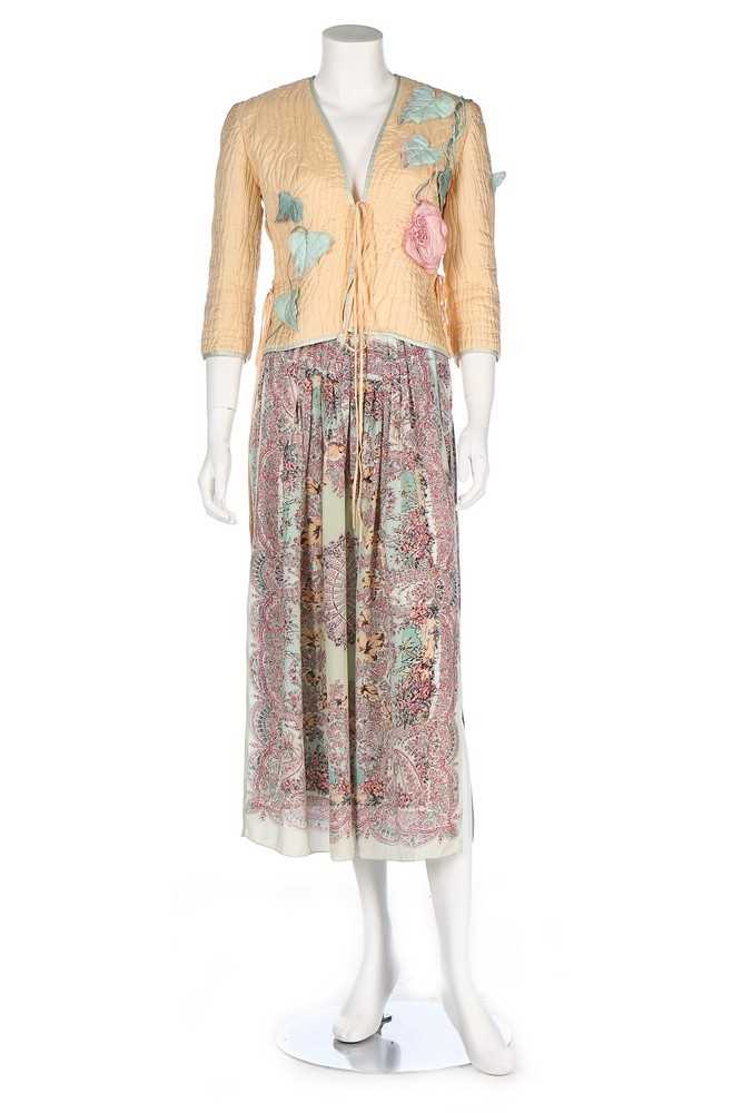 Lot 52 - A Bill Gibb silk ensemble in pastel shades,...