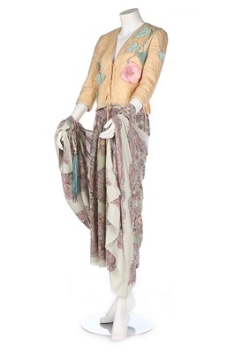 Lot 52 - A Bill Gibb silk ensemble in pastel shades,...