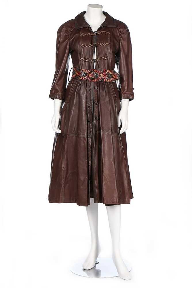 Lot 57 - A Bill Gibb brown leather ensemble, mid 1970s,...