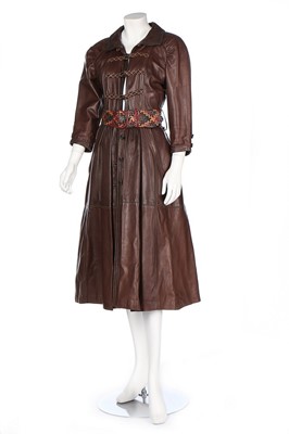 Lot 57 - A Bill Gibb brown leather ensemble, mid 1970s,...
