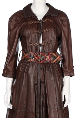 Lot 57 - A Bill Gibb brown leather ensemble, mid 1970s,...