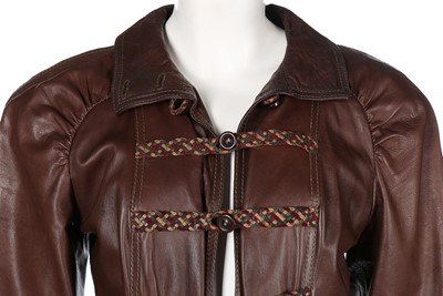 Lot 57 - A Bill Gibb brown leather ensemble, mid 1970s,...