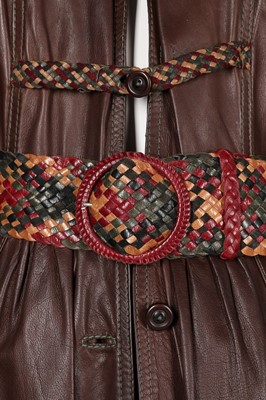 Lot 57 - A Bill Gibb brown leather ensemble, mid 1970s,...