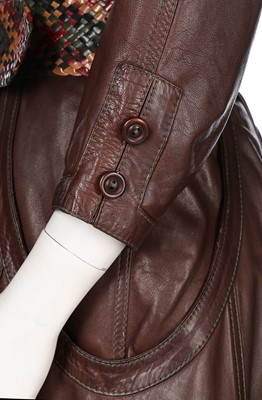 Lot 57 - A Bill Gibb brown leather ensemble, mid 1970s,...