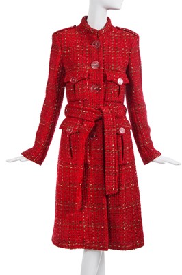 Lot 4 - A Chanel by Karl Lagerfeld red tweed coat, 'Paris Cosmopolite' collection, Metiers d'Art, Pre-Fall 2017