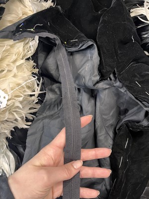Lot 636 - An unfinished André Courrèges haute couture black velvet and feather evening gown, 1960s