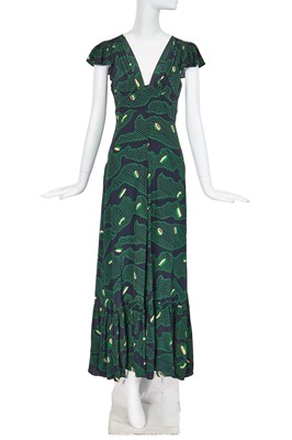 Lot 420 - An Ossie Clark/Celia Birtwell for Radley black and green printed dress, early 1970s