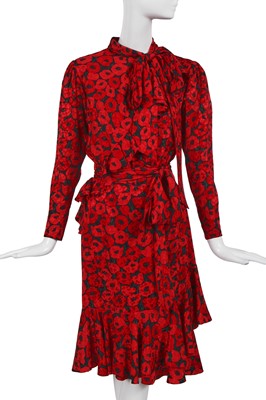 Lot 393 - An Yves Saint Laurent haute couture poppy printed silk dress, Spring-Summer 1983