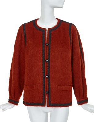 Lot 431 - An Yves Saint Laurent haute couture rust-brown mohair jacket, probably Russian collection, Autumn-Winter 1976-77