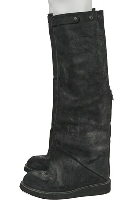 Lot 97 - A Rick Owens men's grey and black leather and cotton ensemble, circa 2008