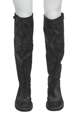 Lot 97 - A Rick Owens men's grey and black leather and cotton ensemble, circa 2008
