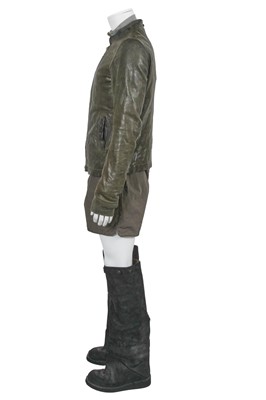 Lot 97 - A Rick Owens men's grey and black leather and cotton ensemble, circa 2008
