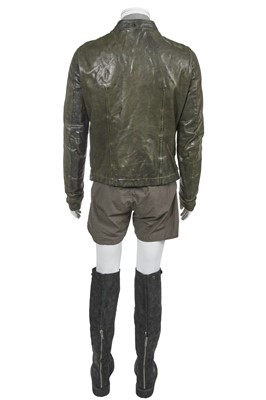 Lot 97 - A Rick Owens men's grey and black leather and cotton ensemble, circa 2008